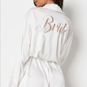 Misguided white satin embroidery Bride robe